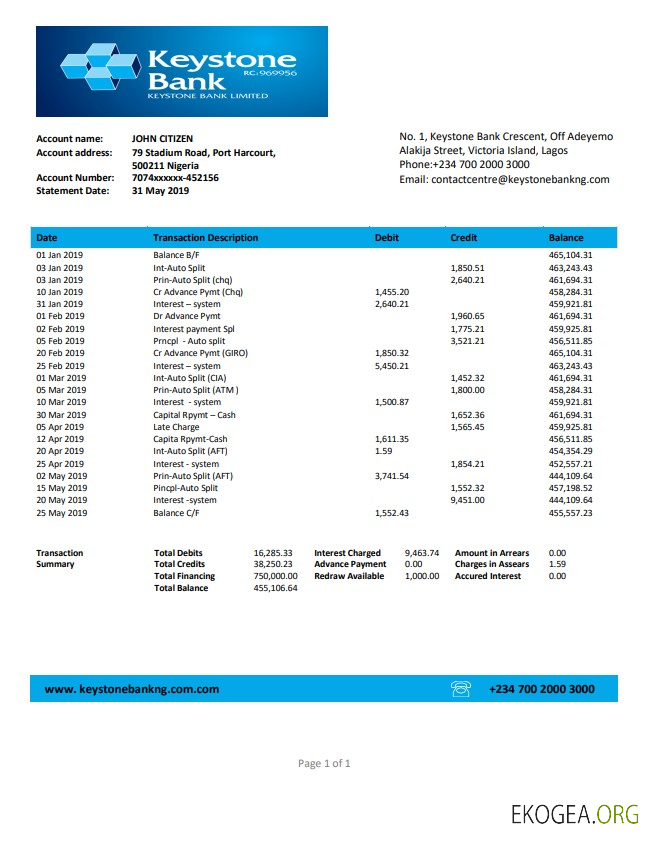 Déclaration de la Keystone Bank du Nigeria